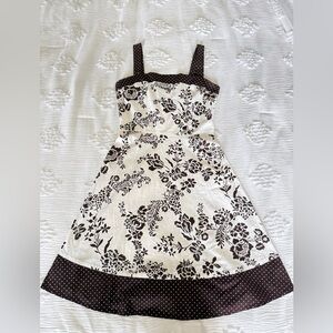 Y2K Brown & White Floral/Polka Dot Sundress